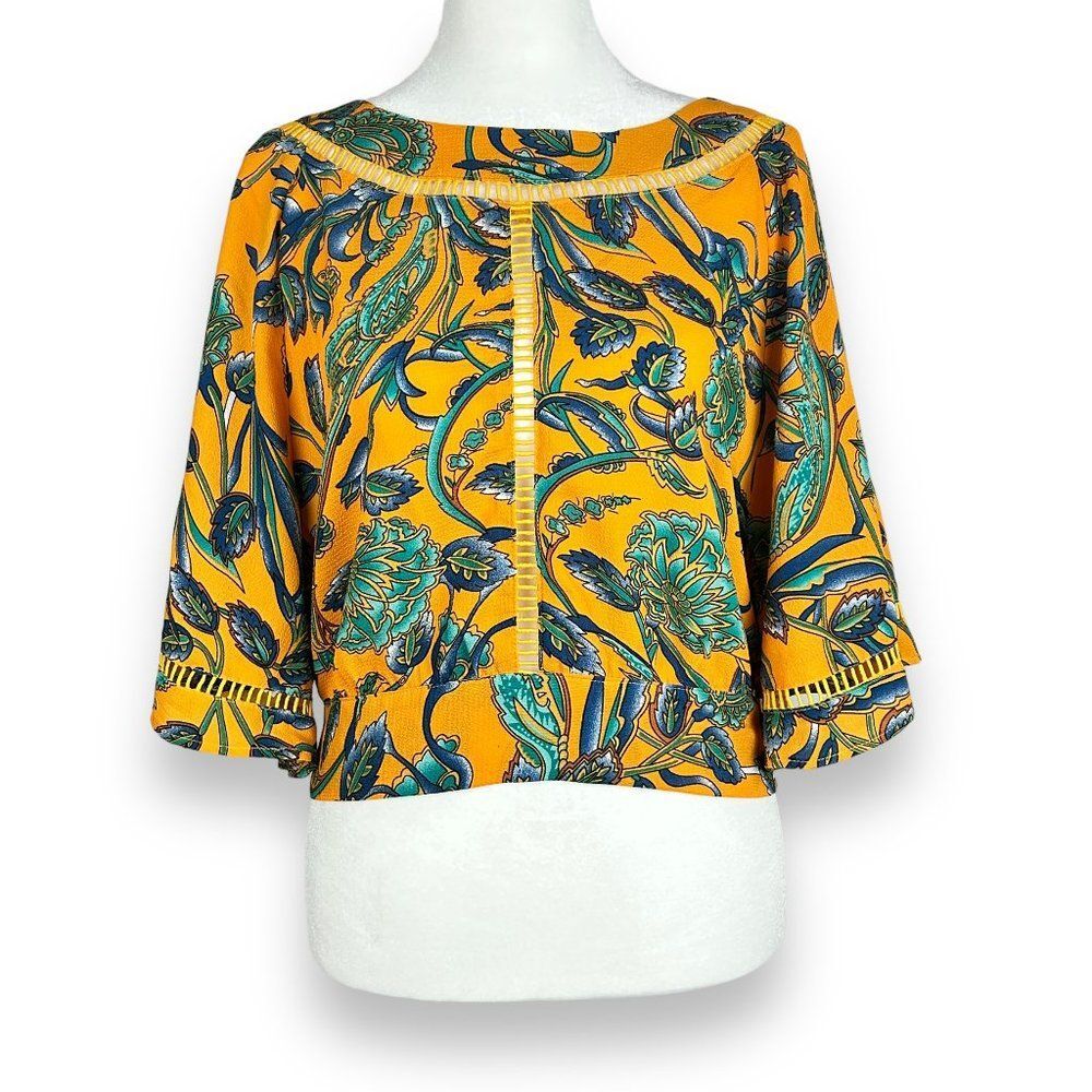 Jealous Tomato Tropical Crop Top Open Back Tie Front Lattice Detail Women’s Sz L